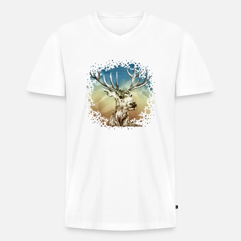 Hirsch - Männer Premium Bio T-Shirt mit V-Ausschnitt - Weiß