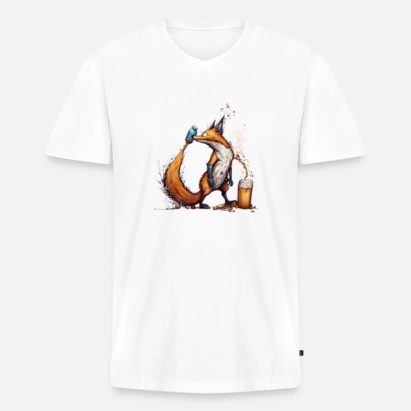 Cooler Fuchs spielt mit Bier - Männer Premium Bio T-Shirt mit V-Ausschnitt - Weiß