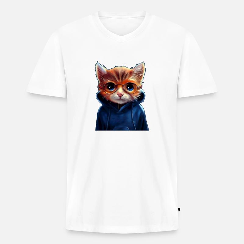 Süße Katze mit Pullover - Männer Premium Bio T-Shirt mit V-Ausschnitt - Weiß