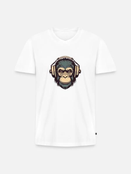 Funky Bloody Monkey - Men's Premium Organic T-shirt with V-neck - white