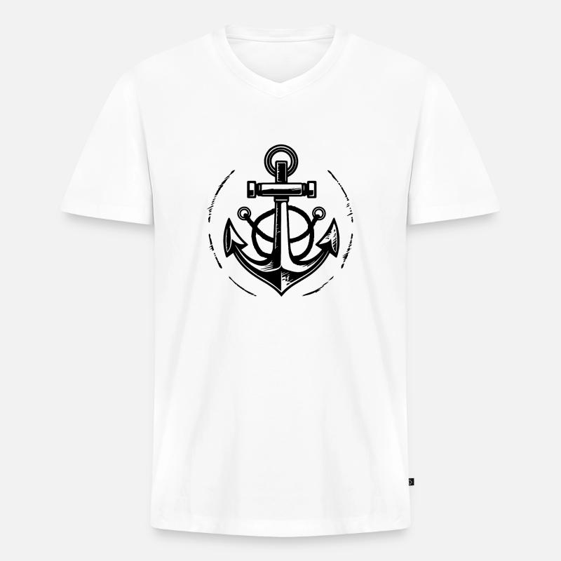 Anker Boot Schiff Nautik - Männer Premium Bio T-Shirt mit V-Ausschnitt - Weiß