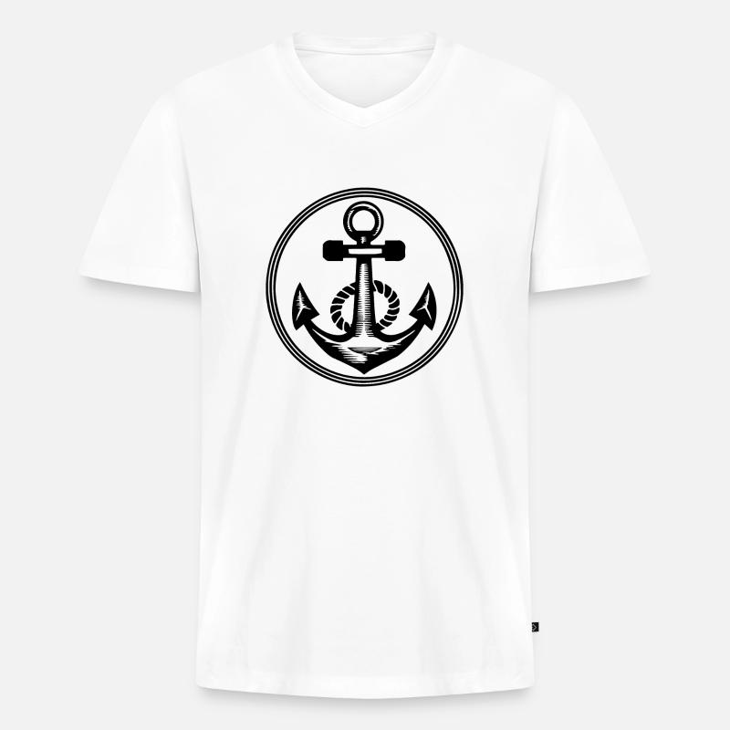 Anker Boot Schiff Nautik - Männer Premium Bio T-Shirt mit V-Ausschnitt - Weiß
