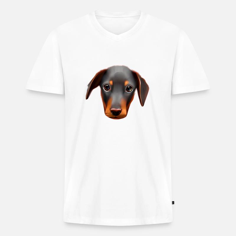 Dobermannwelpe Dobermann Hund Dobermanntrainer - Männer Premium Bio T-Shirt mit V-Ausschnitt - Weiß