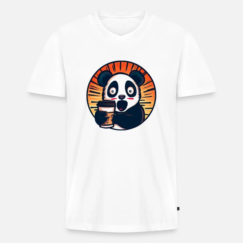 Panda Kaffee Koffeinschock - Männer Premium Bio T-Shirt mit V-Ausschnitt - Weiß