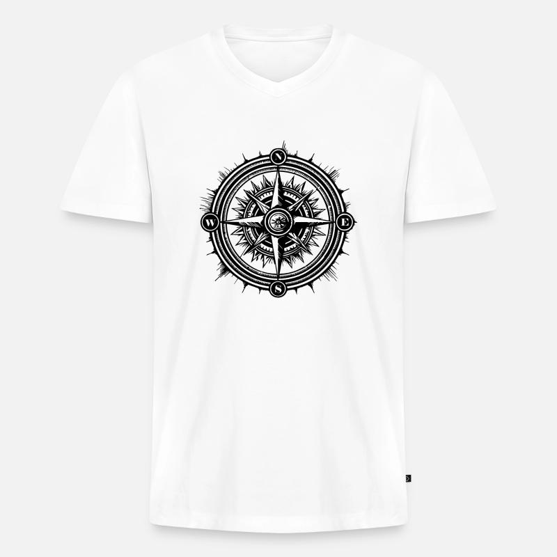Kompass Nautik Segelboot Seefahrer - Männer Premium Bio T-Shirt mit V-Ausschnitt - Weiß