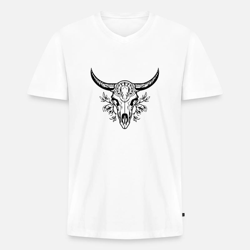 Kuh Schädel Boho - Männer Premium Bio T-Shirt mit V-Ausschnitt - Weiß
