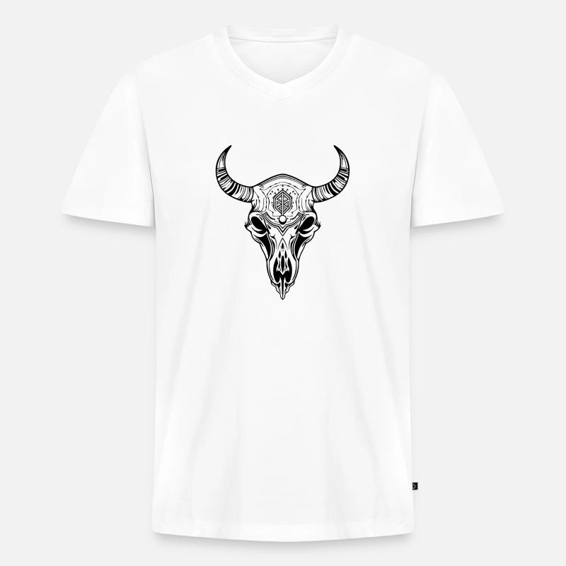 Kuh Schädel Boho - Männer Premium Bio T-Shirt mit V-Ausschnitt - Weiß