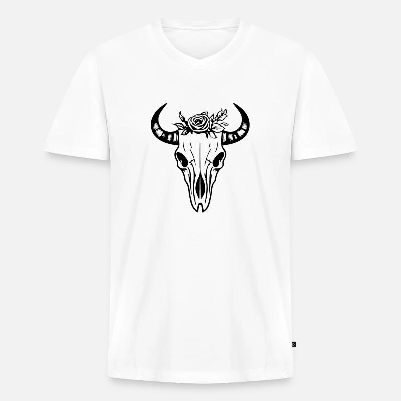 Kuh Schädel Boho - Männer Premium Bio T-Shirt mit V-Ausschnitt - Weiß