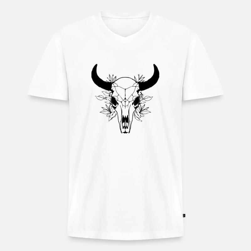 Kuh Schädel Boho - Männer Premium Bio T-Shirt mit V-Ausschnitt - Weiß