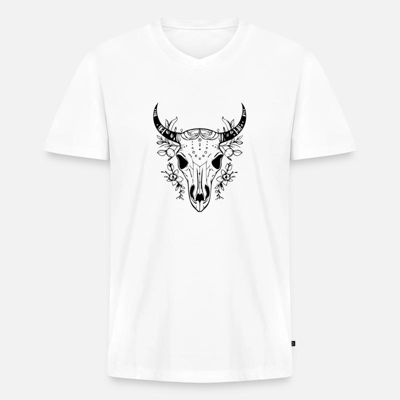 Kuh Schädel Boho - Männer Premium Bio T-Shirt mit V-Ausschnitt - Weiß