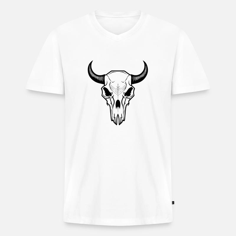 Kuh Schädel Boho - Männer Premium Bio T-Shirt mit V-Ausschnitt - Weiß