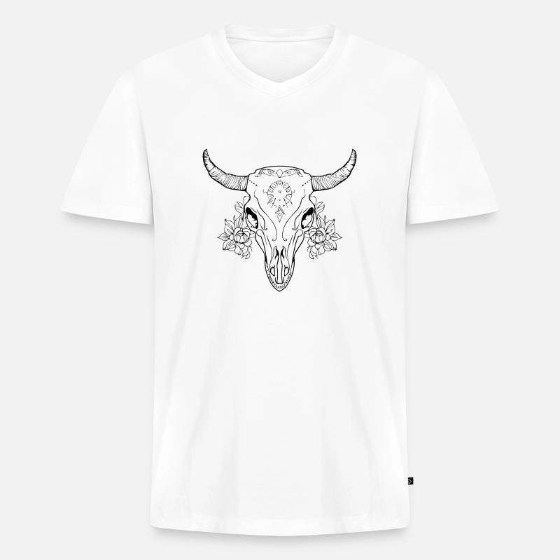 Kuh Schädel Boho - Männer Premium Bio T-Shirt mit V-Ausschnitt - Weiß