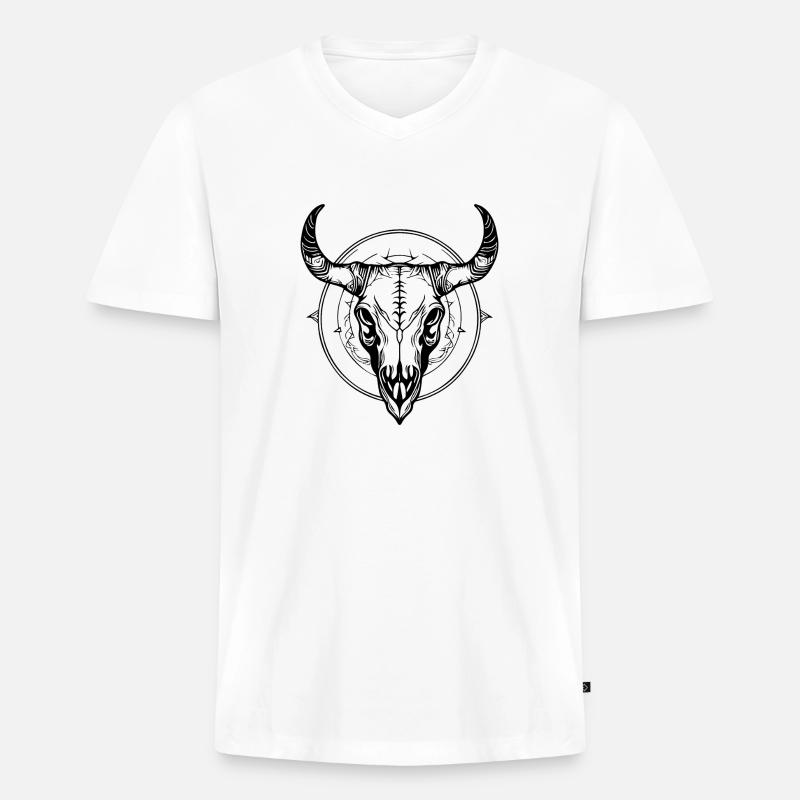 Kuh Schädel Boho - Männer Premium Bio T-Shirt mit V-Ausschnitt - Weiß