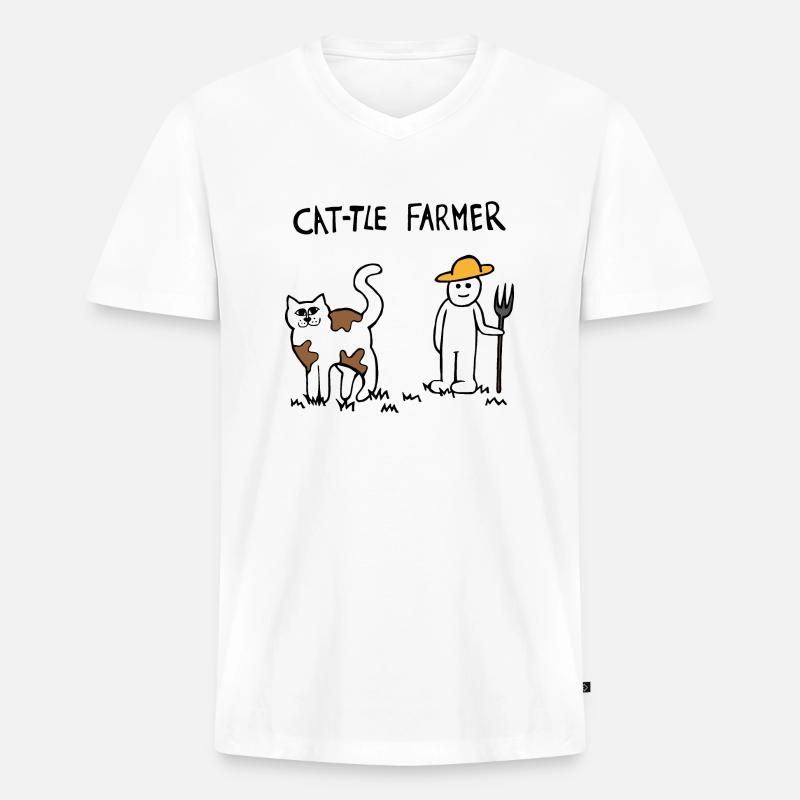 Rinder Katze Bauer - Männer Premium Bio T-Shirt mit V-Ausschnitt - Weiß