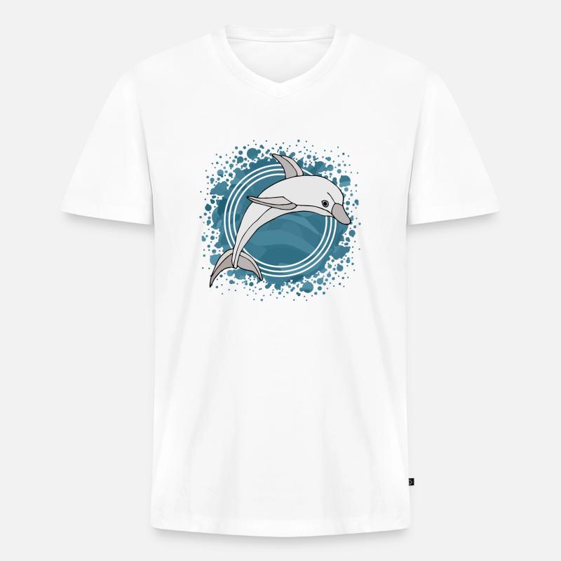Delfin - Männer Premium Bio T-Shirt mit V-Ausschnitt - Weiß
