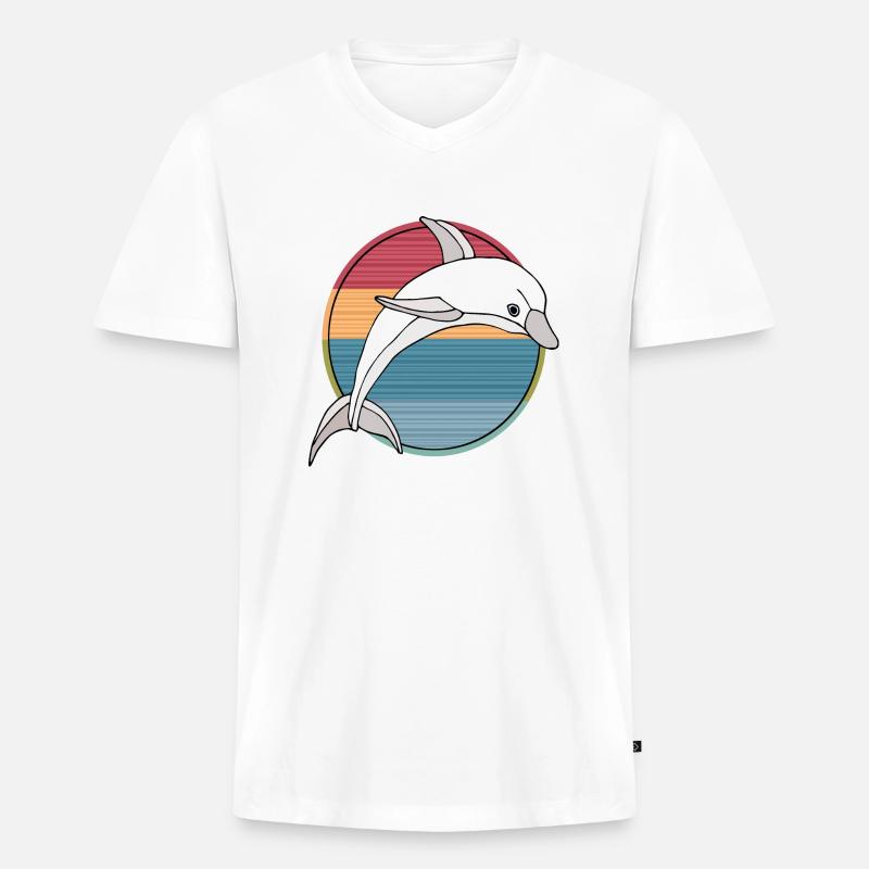 Delfin - Männer Premium Bio T-Shirt mit V-Ausschnitt - Weiß