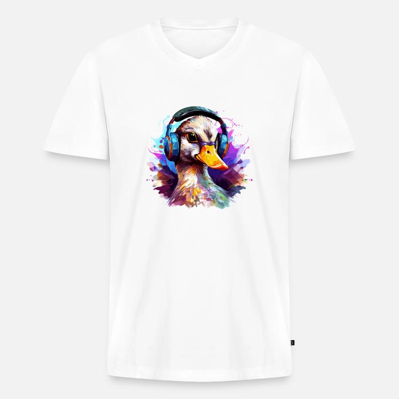 Funky Ente mit Kopfhörer Graffiti-Style - Männer Premium Bio T-Shirt mit V-Ausschnitt - Weiß
