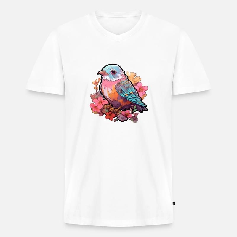 Vogel Blumen - Männer Premium Bio T-Shirt mit V-Ausschnitt - Weiß