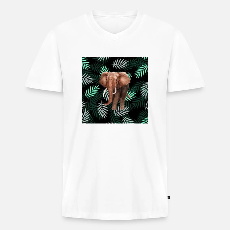 Palmen-Muster, Elefant Palm Pattern, Elephant - Männer Premium Bio T-Shirt mit V-Ausschnitt - Weiß