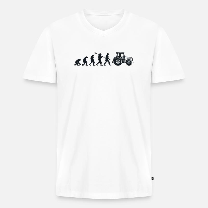 Darwin Evolution für Landwirte 🚜 - Männer Premium Bio T-Shirt mit V-Ausschnitt - Weiß