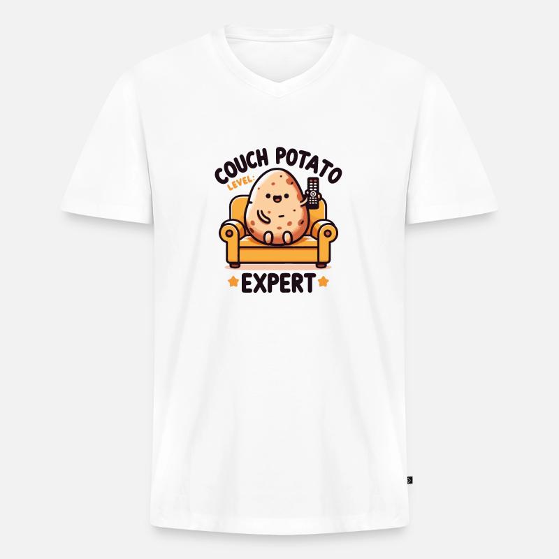 Couch Potato Experte - Männer Premium Bio T-Shirt mit V-Ausschnitt - Weiß