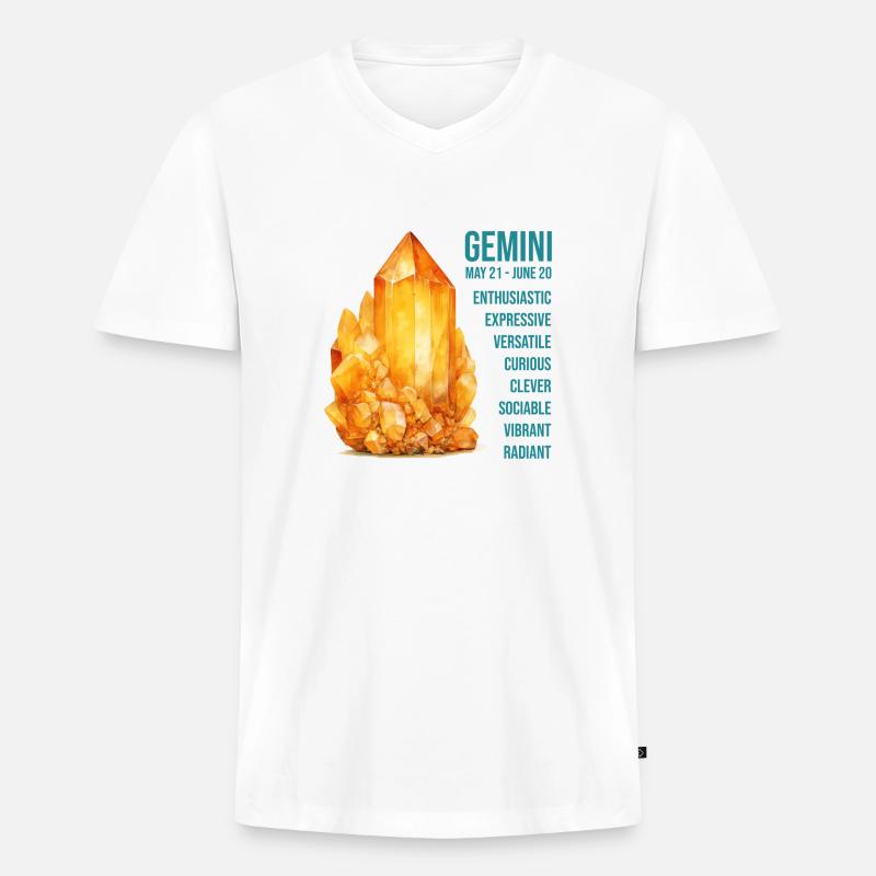 Sternzeichen Edelsteine: Zwillinge, Citrin - Männer Premium Bio T-Shirt mit V-Ausschnitt - Weiß