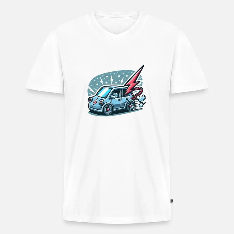Blitzsauberer Fahrtwind im E-Auto 🚙⚡️ - Männer Premium Bio T-Shirt mit V-Ausschnitt - Weiß