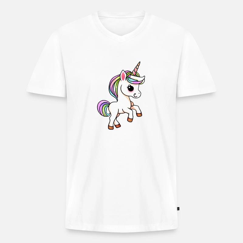 Einhorn Fabeltier Einhörner Mädchen - Männer Premium Bio T-Shirt mit V-Ausschnitt - Weiß