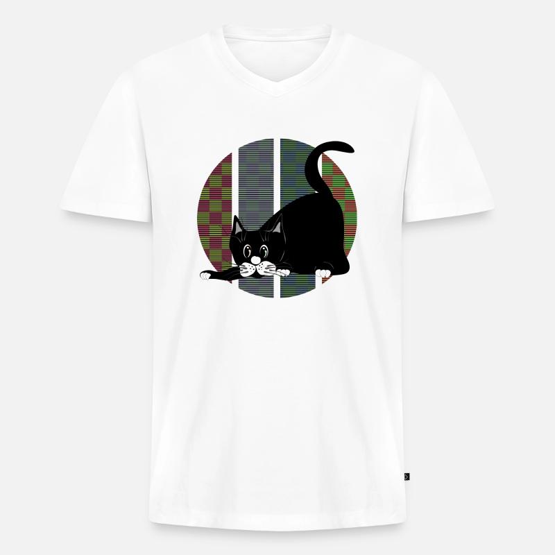 Katze - Männer Premium Bio T-Shirt mit V-Ausschnitt - Weiß