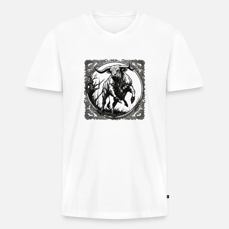 Stier / Bulle / Tier / Hörner / Stierkampf - Männer Premium Bio T-Shirt mit V-Ausschnitt - Weiß