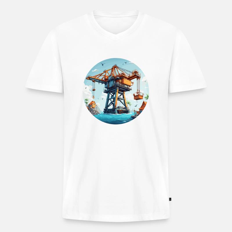 Kran / Baustelle / Seilwinde / Kransystem - Männer Premium Bio T-Shirt mit V-Ausschnitt - Weiß