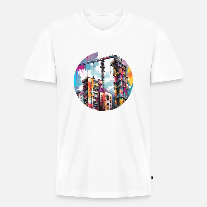 Kran / Baustelle / Seilwinde / Kransystem - Männer Premium Bio T-Shirt mit V-Ausschnitt - Weiß