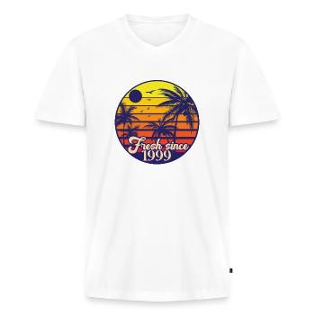 1999 Année de naissance Millésime - T-shirt encolure en V Premium bio Homme - blanc - Devant - Nico (187cm)