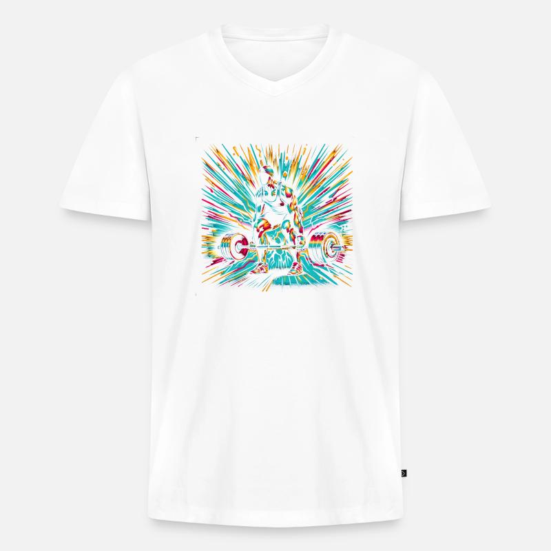 Ultimative Kraft: Gewichtheber Silhouette - Männer Premium Bio T-Shirt mit V-Ausschnitt - Weiß