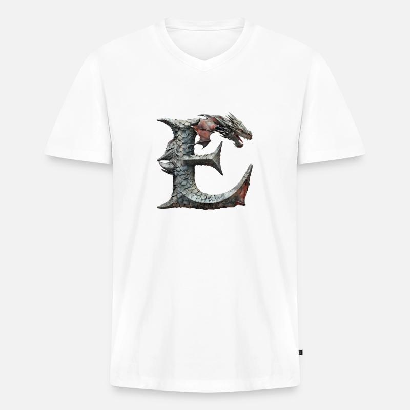 Buchstabe "E" im Drachendesign. - Männer Premium Bio T-Shirt mit V-Ausschnitt - Weiß