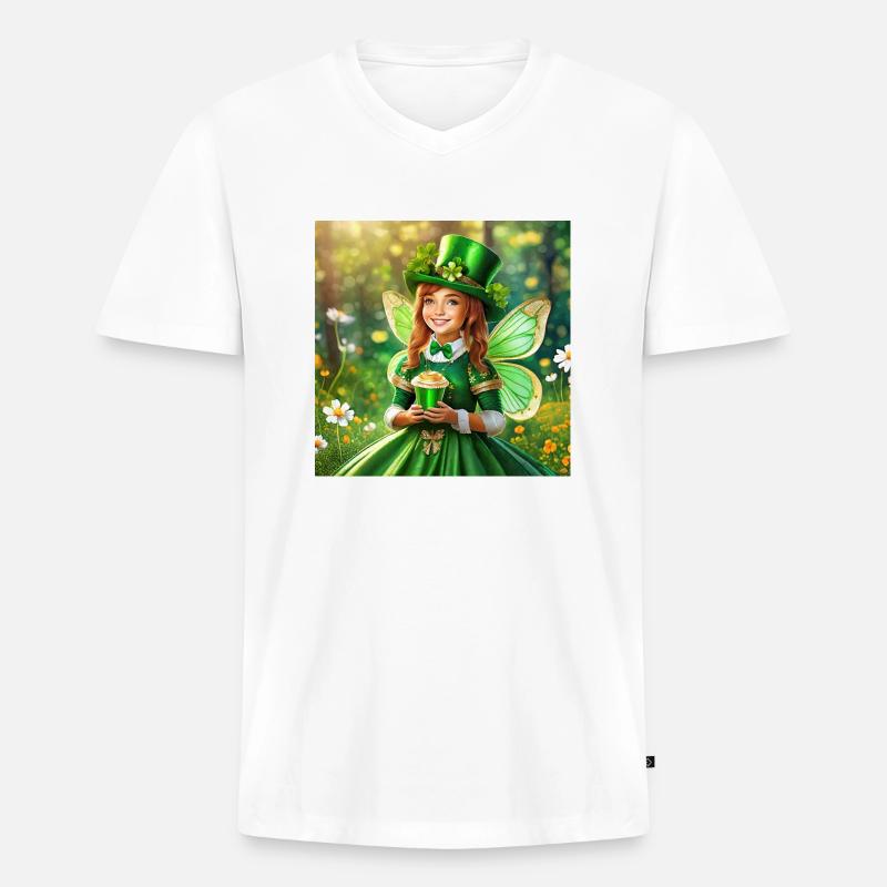 St. Patricks Fee - Männer Premium Bio T-Shirt mit V-Ausschnitt - Weiß