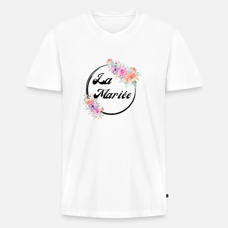 Die rosa Blumenbraut - Braut Geschenkidee - Männer Premium Bio T-Shirt mit V-Ausschnitt - Weiß