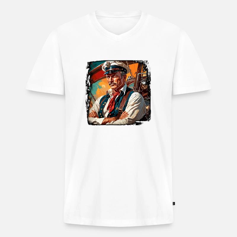 Matrose / Schiffsbesatzung / Decksmann / Anker - Männer Premium Bio T-Shirt mit V-Ausschnitt - Weiß