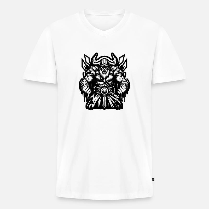 Mächtiger Wikingerkrieger Version 2 - Männer Premium Bio T-Shirt mit V-Ausschnitt - Weiß