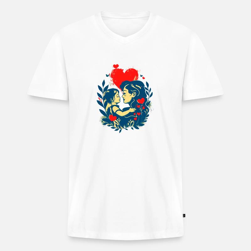 Mutter und Kind im Angesicht - Männer Premium Bio T-Shirt mit V-Ausschnitt - Weiß
