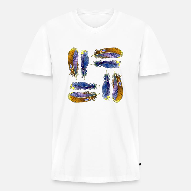 Feder - Männer Premium Bio T-Shirt mit V-Ausschnitt - Weiß