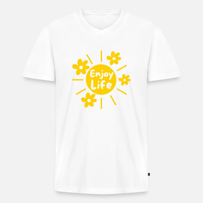 Genieße das Leben - Männer Premium Bio T-Shirt mit V-Ausschnitt - Weiß