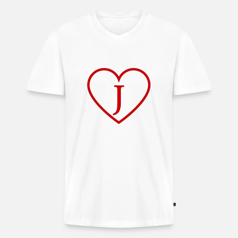 Buchstabe j rotes Herz - Männer Premium Bio T-Shirt mit V-Ausschnitt - Weiß