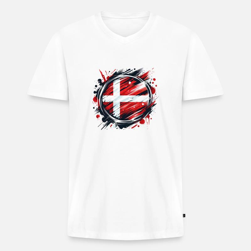 Denmark Flag Dänemark - Männer Premium Bio T-Shirt mit V-Ausschnitt - Weiß