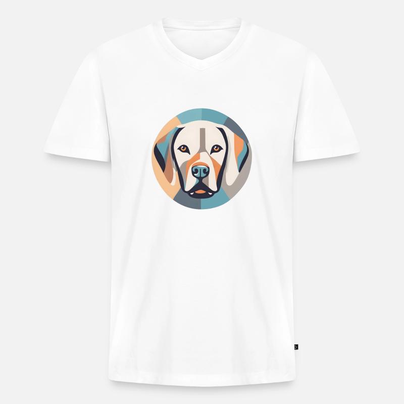 Geometrischer Labrador - Männer Premium Bio T-Shirt mit V-Ausschnitt - Weiß