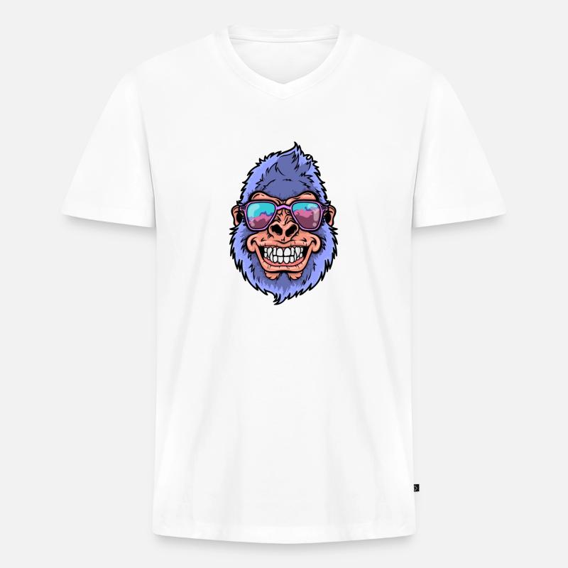Gorilla mit Sonnenbrille - Männer Premium Bio T-Shirt mit V-Ausschnitt - Weiß