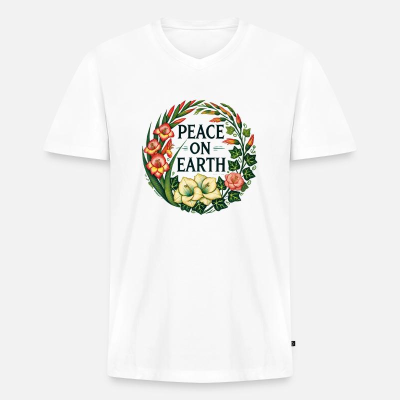 Friede auf Erden - Männer Premium Bio T-Shirt mit V-Ausschnitt - Weiß