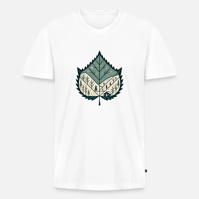 Blatt mit winterlicher Landschaft - Männer Premium Bio T-Shirt mit V-Ausschnitt - Weiß