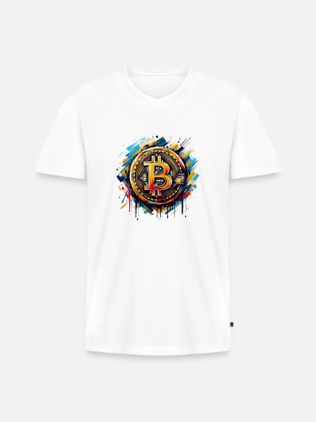 Bitcoin - Krypto Währung - Crypto - Männer Premium Bio T-Shirt mit V-Ausschnitt - Weiß