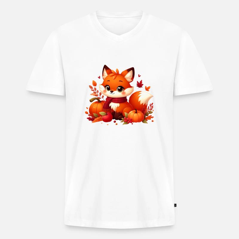 Fuchs Herbst 2 - Männer Premium Bio T-Shirt mit V-Ausschnitt - Weiß